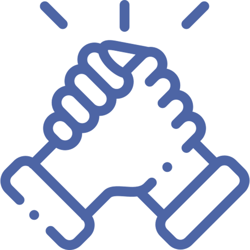 Dedicated Support Two hands clasped in unity icon.
